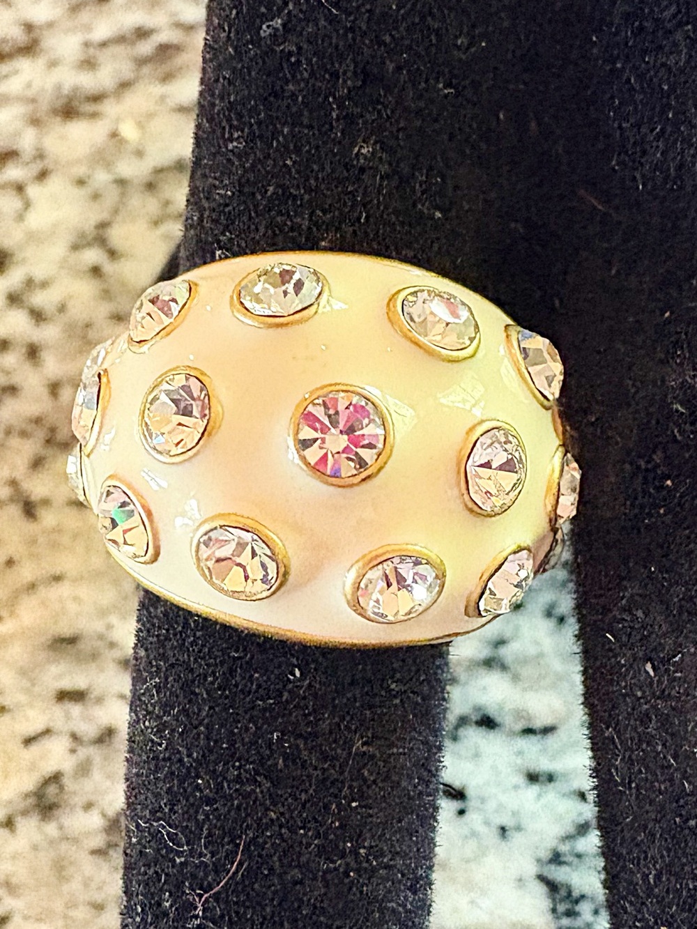 ♥️💖 Coach CZ Dome Ring Gold & Cream Enamel VINTAGE Matching CZ Hinge Bangle